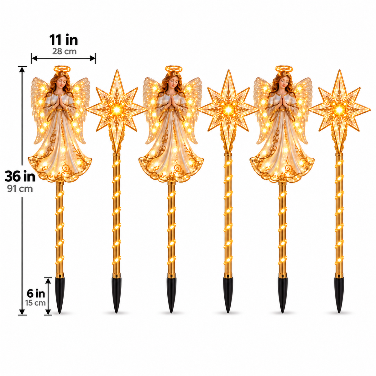 Angel & Celestial Star Lighted Christmas Garden Stakes — 6-Piece Set