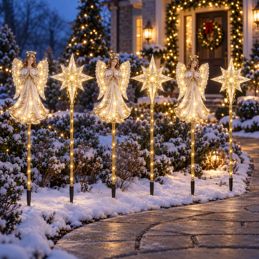 Angel & Celestial Star Lighted Christmas Garden Stakes — 6-Piece Set