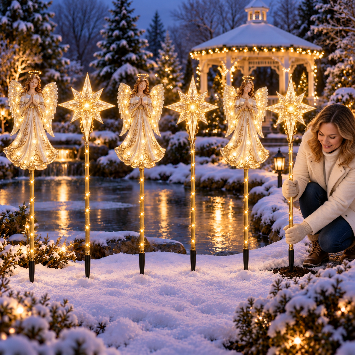 Angel & Celestial Star Lighted Christmas Garden Stakes — 6-Piece Set