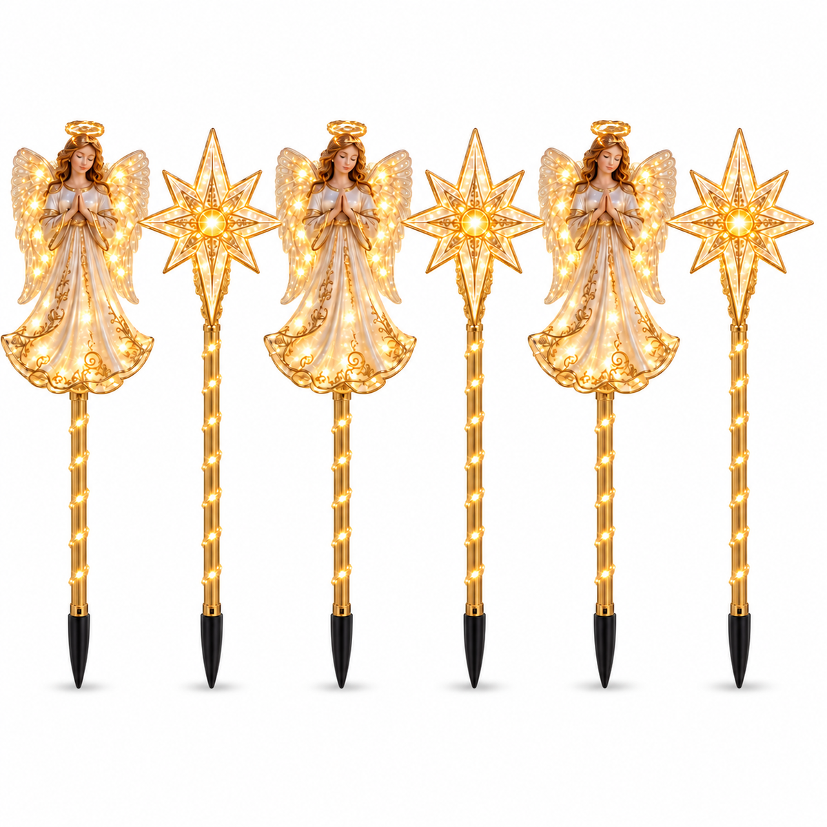Angel & Celestial Star Lighted Christmas Garden Stakes — 6-Piece Set