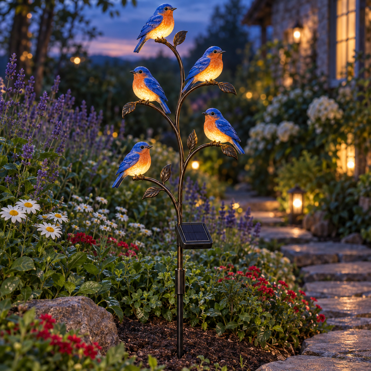 5-Bird Solar Bluebird Garden Stake Light