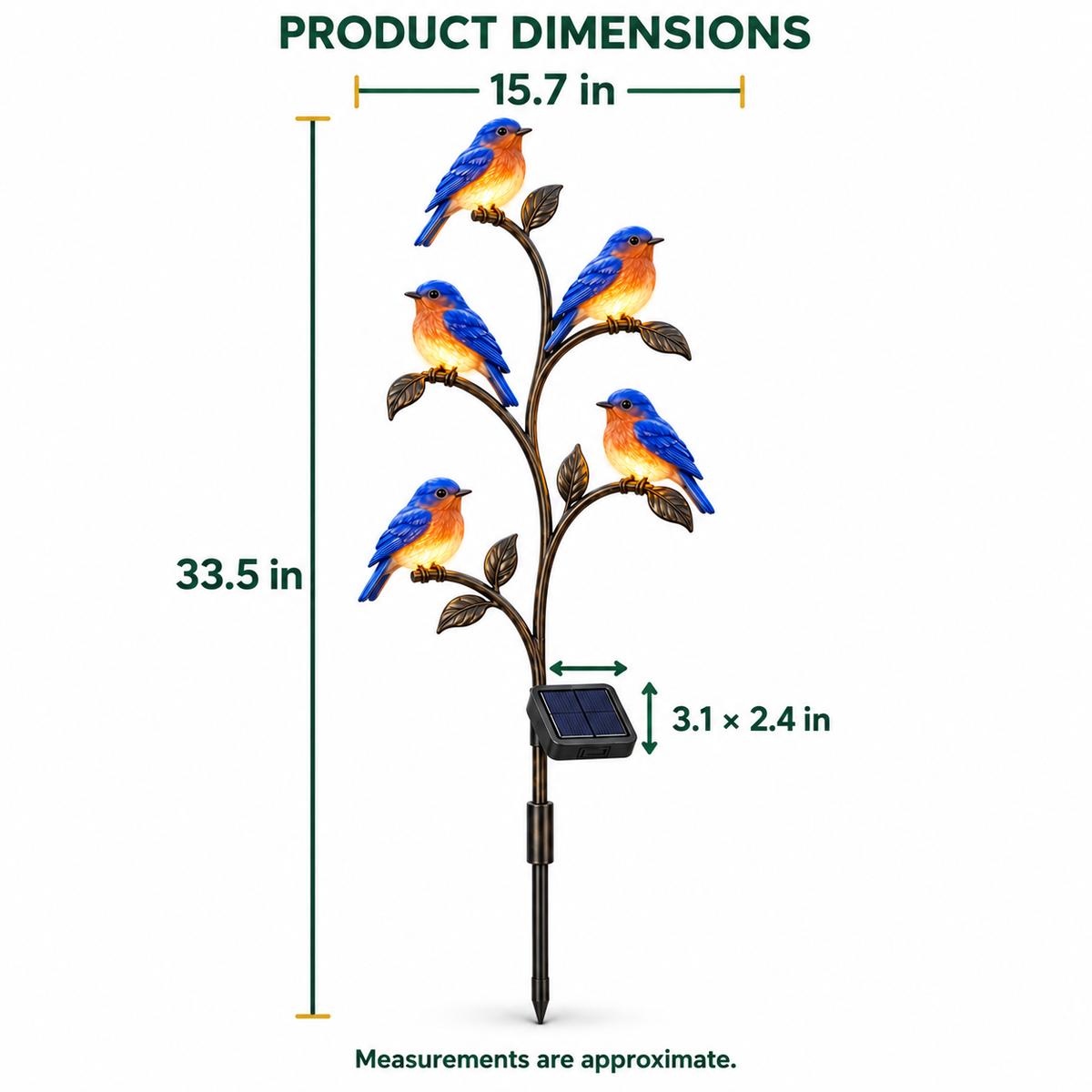 5-Bird Solar Bluebird Garden Stake Light