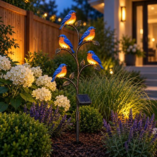 5-Bird Solar Bluebird Garden Stake Light