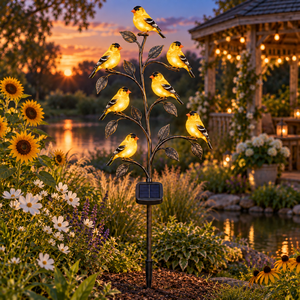 Solar Goldfinch Garden Light