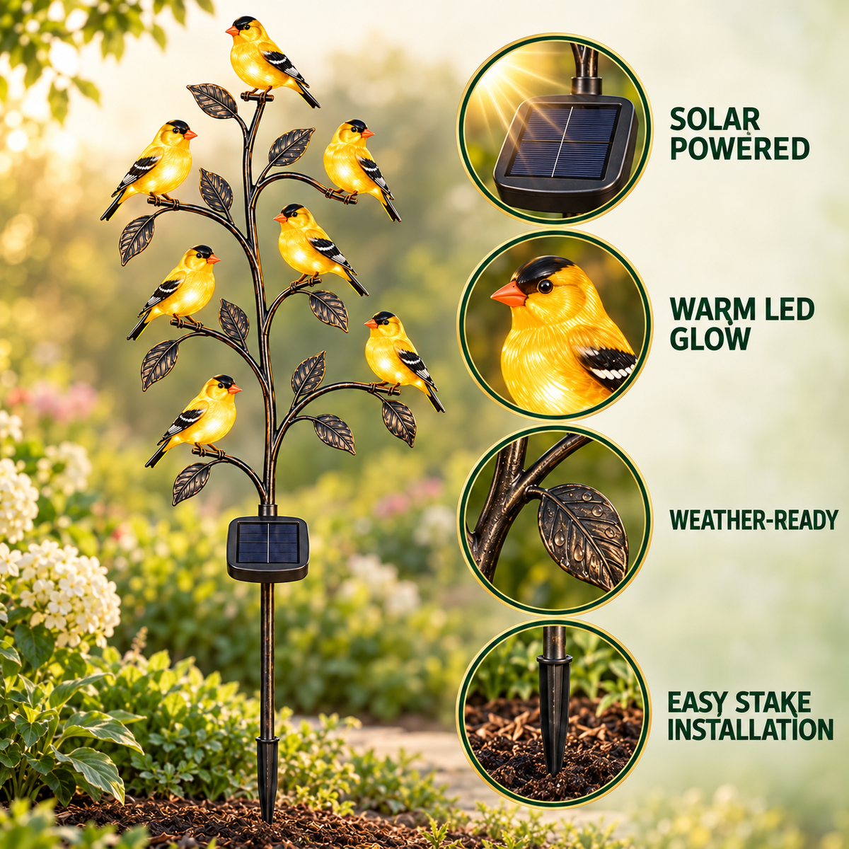 Solar Goldfinch Garden Light
