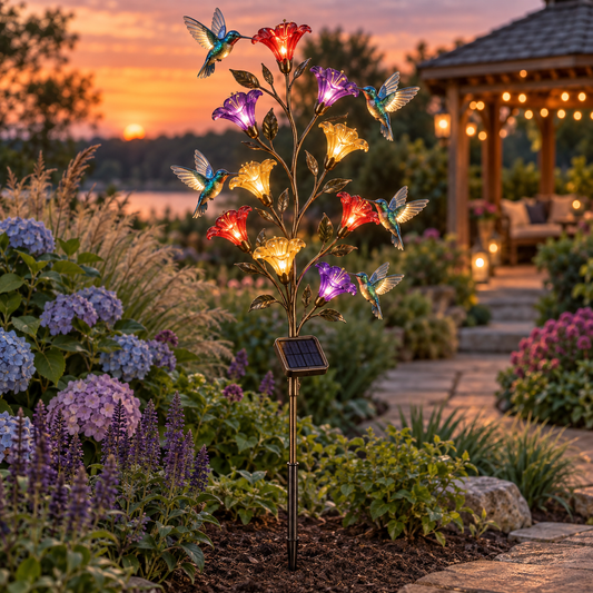 Solar Hummingbird & Trumpet Flower Garden Light