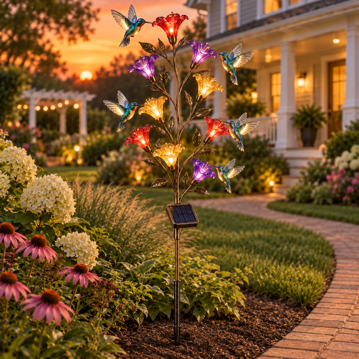 Solar Hummingbird & Trumpet Flower Garden Light