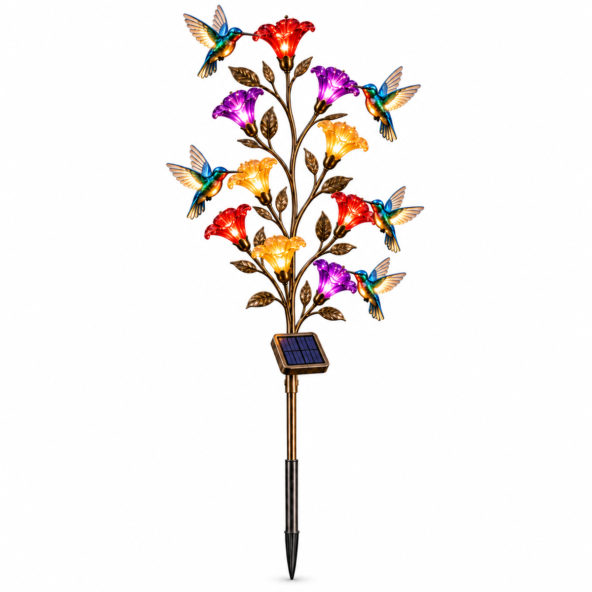 Solar Hummingbird & Trumpet Flower Garden Light