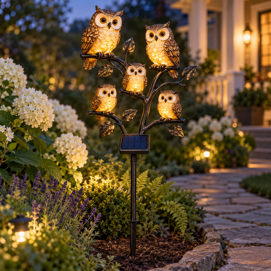 Solar Owl Family Garden Stake Light – 5-Owl Outdoor LED Décor