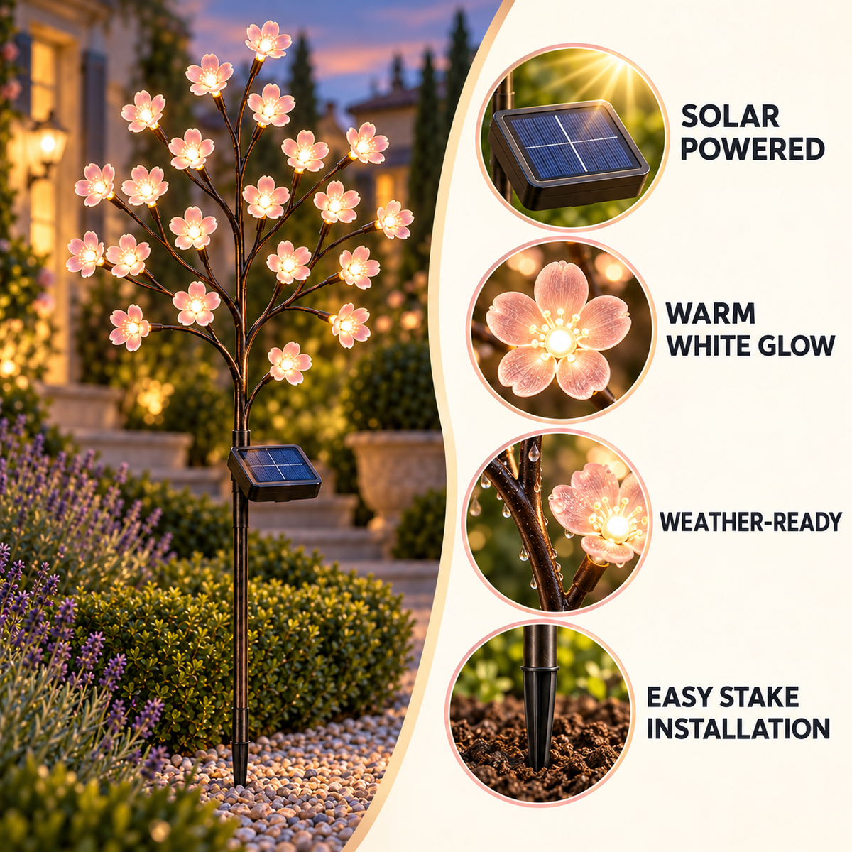 Warm White Cherry Blossom Solar Garden Stake Light