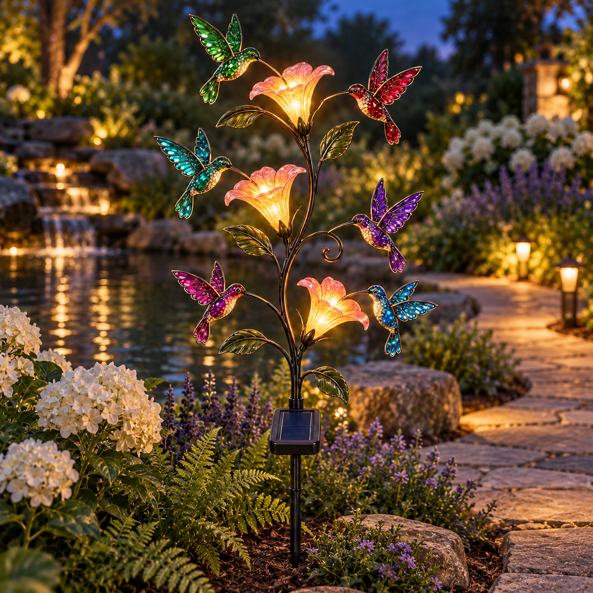 Solar Hummingbird & Flower Garden Stake Light