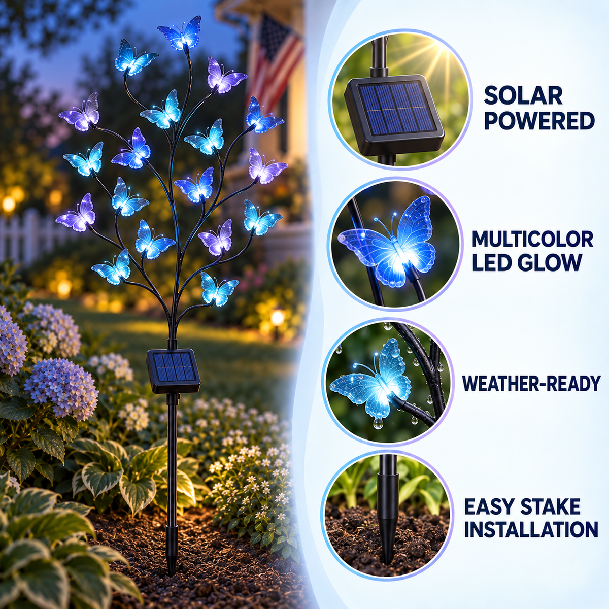 Blue Butterfly Solar Garden Stake Light